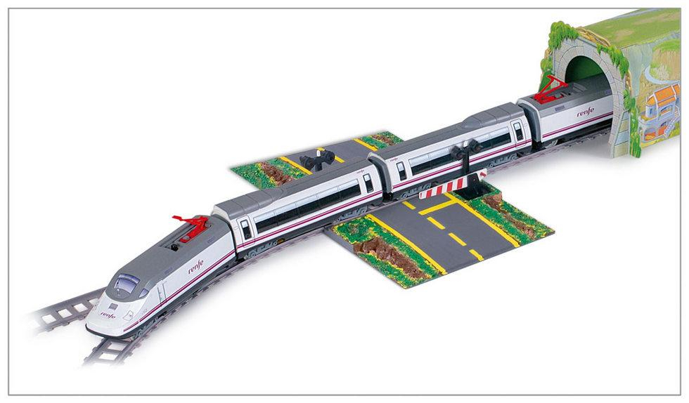 Pequetren 715 Vysokorychlostní vlak Renfe Alvia S-130 s tunelem a přejezdem