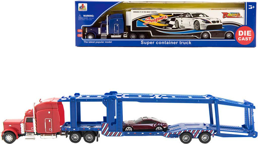 Auto kamion přepravník aut s návěsem 37cm set s autíčkem kov 2 druhy