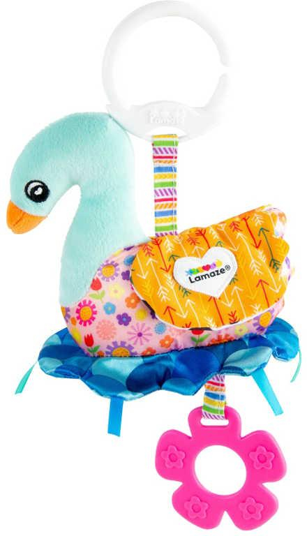 LAMAZE Baby závěsná labuť Šárka textilní šustící s kousátkem pro miminko