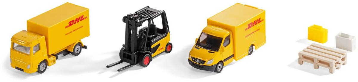 SIKU Logistický set 2 vozidla DHL s vysokozdvižným vozíkem a doplňky kov 6335