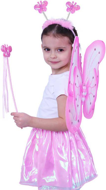 KARNEVAL Motýlí křídla s čelenkou a hůlkou růžová II. *KARNEVALOVÝ DOPLNĚK*