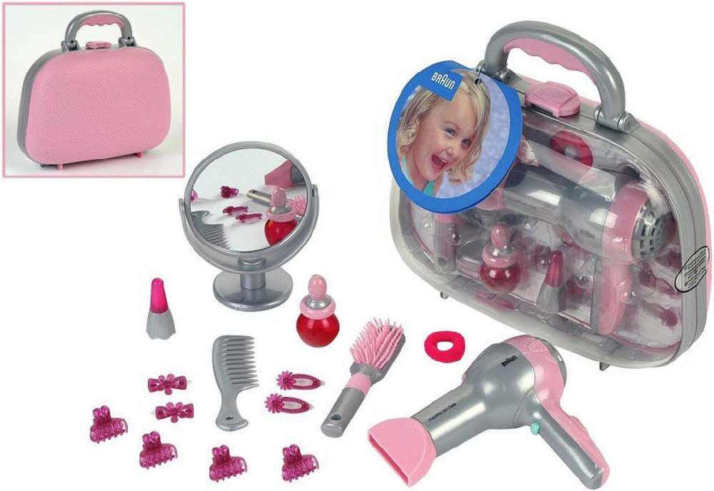 KLEIN Kufřík kadeřnický set Braun s fénem na baterie a doplňky plast Zvuk