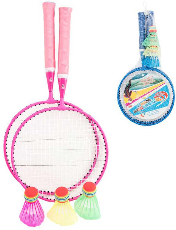 Hra Badminton dětský sada 2 pálky + 3 košíčky kov 2 barvy v síťce