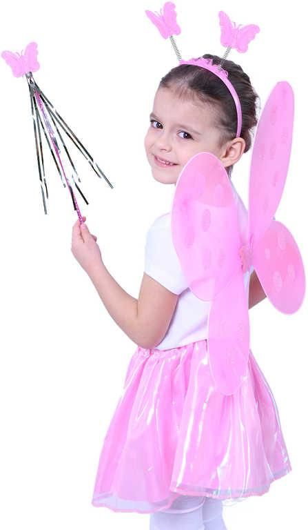 KARNEVAL Motýlí křídla s čelenkou a hůlkou růžová I. *KARNEVALOVÝ DOPLNĚK*